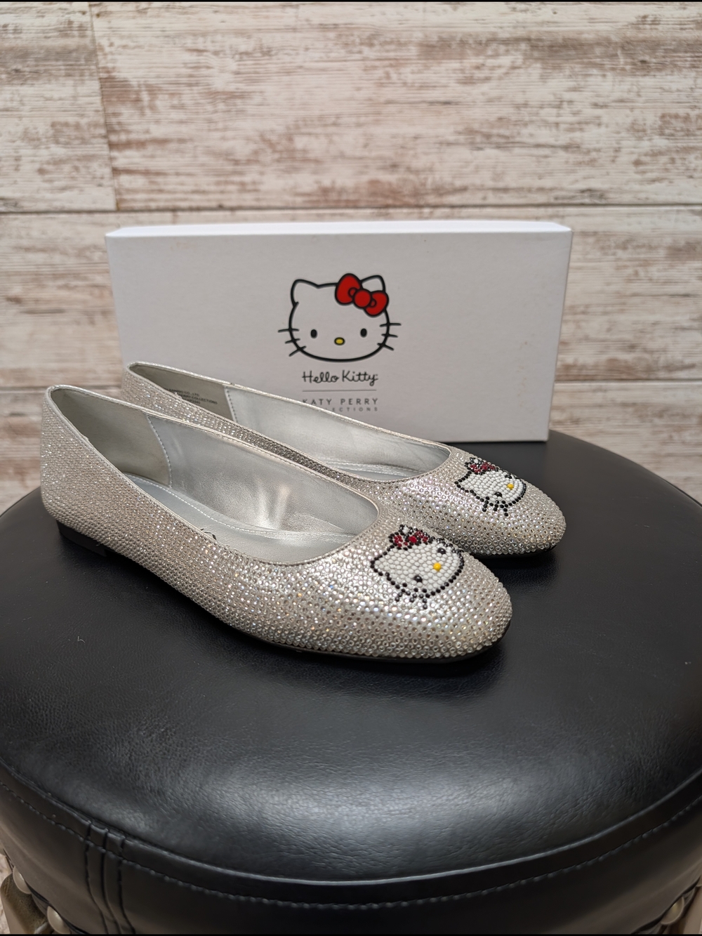 Hello Kitty Katy Perry Silver Crystal Ballet Flats, New With Box - 8.5